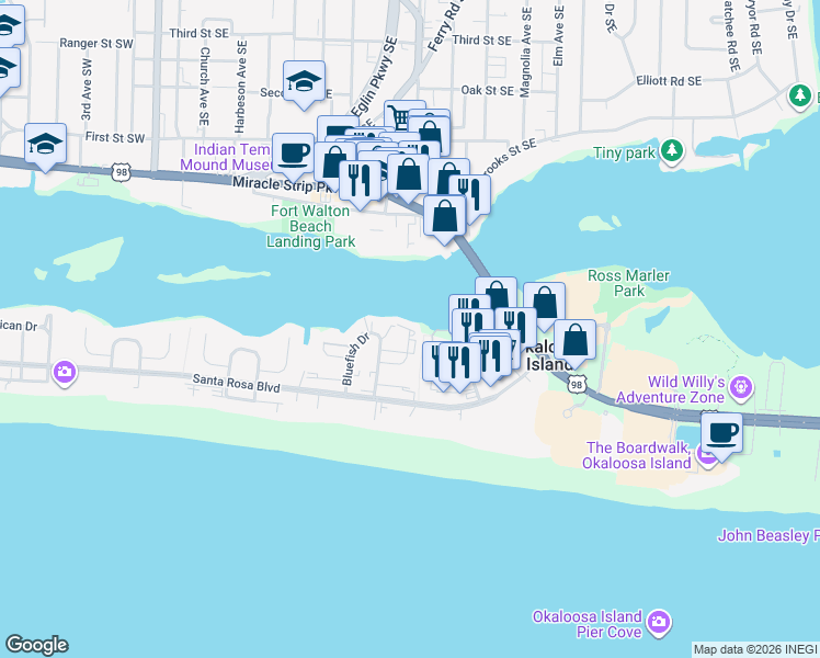 map of restaurants, bars, coffee shops, grocery stores, and more near 321 Bream Avenue in Fort Walton Beach