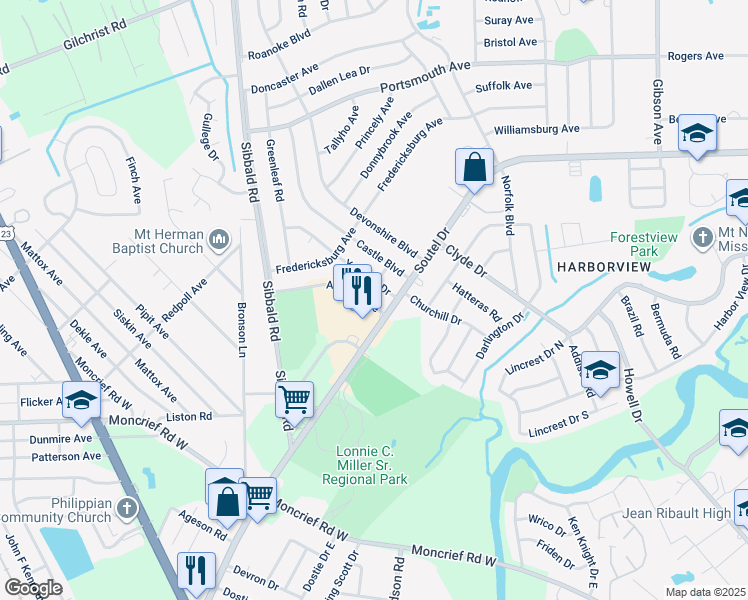 map of restaurants, bars, coffee shops, grocery stores, and more near 5121 Archery Avenue in Jacksonville