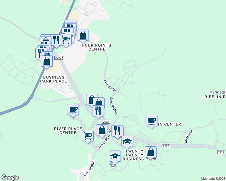 map of restaurants, bars, coffee shops, grocery stores, and more near 11015 4 Points Drive in Austin