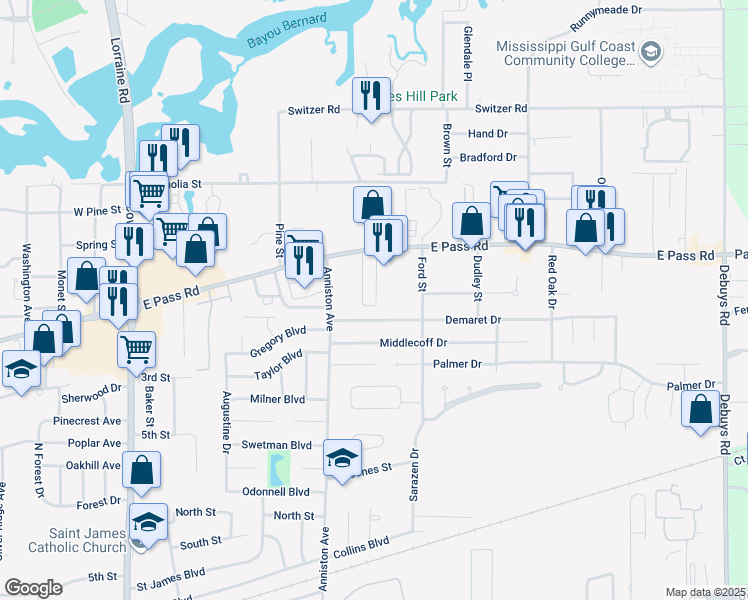 map of restaurants, bars, coffee shops, grocery stores, and more near 1294 Tropical Cove in Gulfport