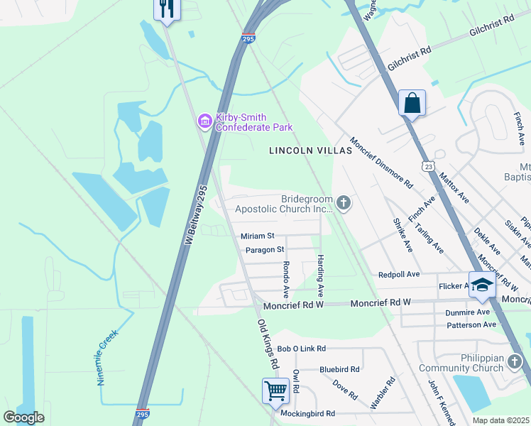 map of restaurants, bars, coffee shops, grocery stores, and more near 6554 Beryl Street in Jacksonville