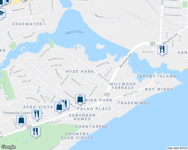 map of restaurants, bars, coffee shops, grocery stores, and more near 487 Portside Drive in Pensacola