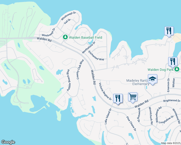 map of restaurants, bars, coffee shops, grocery stores, and more near 13159 Walden Road in Montgomery