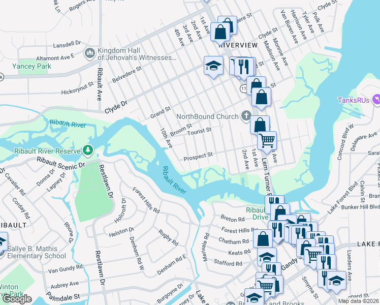 map of restaurants, bars, coffee shops, grocery stores, and more near 8717 8th Avenue in Jacksonville