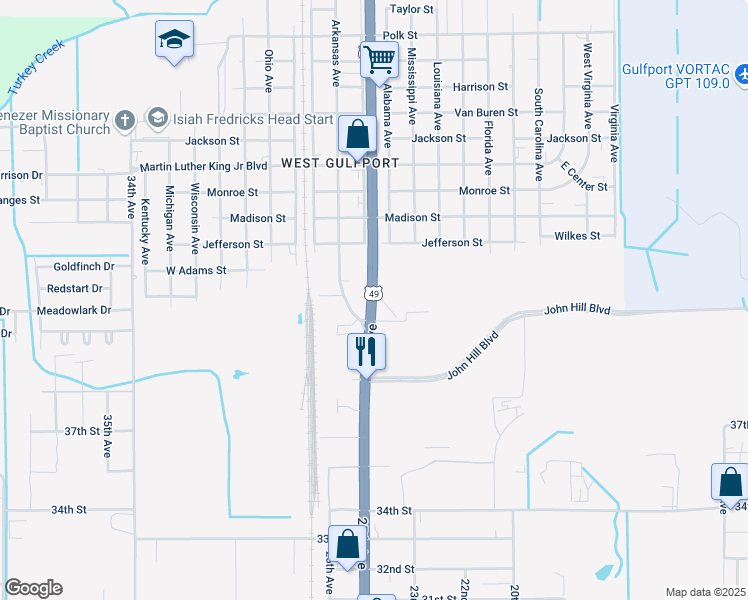 map of restaurants, bars, coffee shops, grocery stores, and more near 4164 U.S. 49 in Gulfport