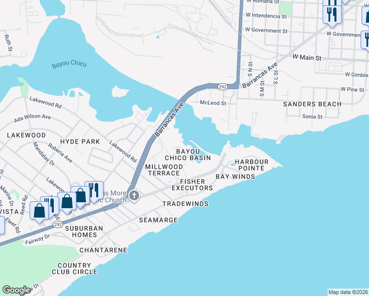 map of restaurants, bars, coffee shops, grocery stores, and more near 1206 Mahogany Mill Road in Pensacola
