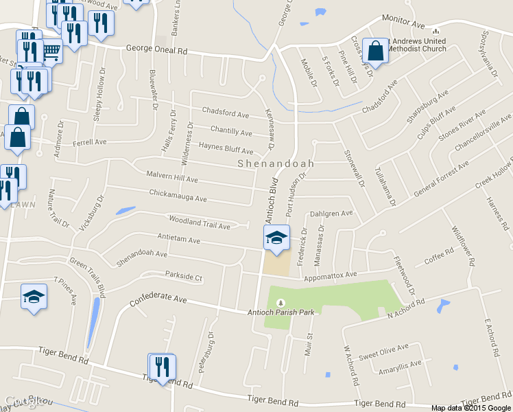 map of restaurants, bars, coffee shops, grocery stores, and more near 5661 Kennesaw Drive in Baton Rouge