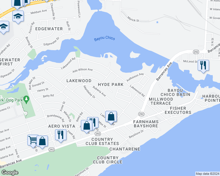 map of restaurants, bars, coffee shops, grocery stores, and more near 408 Seamarge Lane in Pensacola