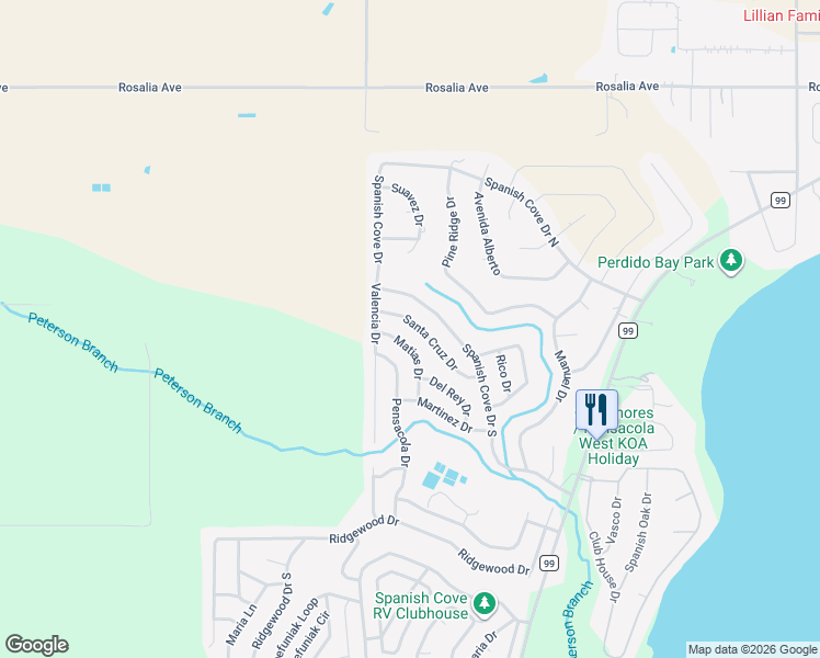 map of restaurants, bars, coffee shops, grocery stores, and more near 1681 Santa Cruz Drive in Lillian