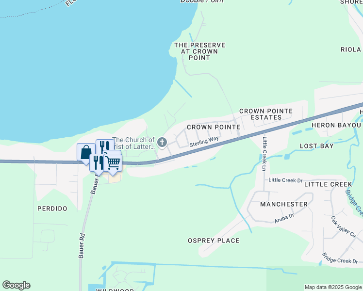 map of restaurants, bars, coffee shops, grocery stores, and more near 887 Sterling Way in Pensacola
