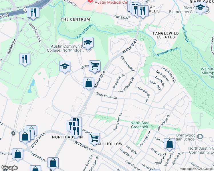 map of restaurants, bars, coffee shops, grocery stores, and more near 1901 Albury Cove in Austin