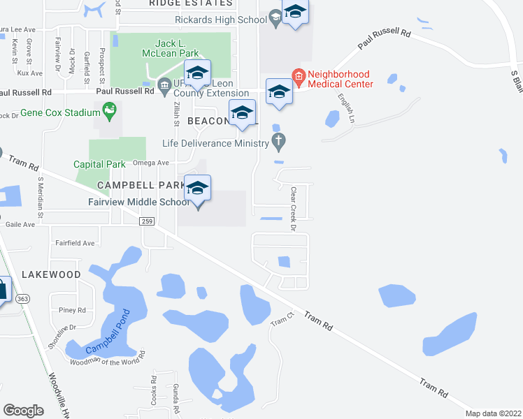 map of restaurants, bars, coffee shops, grocery stores, and more near 909 Saddle Creek Run in Tallahassee
