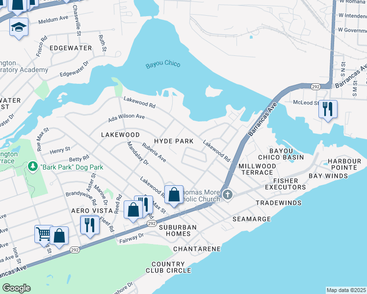 map of restaurants, bars, coffee shops, grocery stores, and more near 267 Cottage View Drive in Pensacola