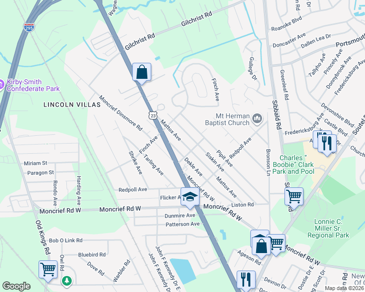map of restaurants, bars, coffee shops, grocery stores, and more near 8033 New Kings Road in Jacksonville