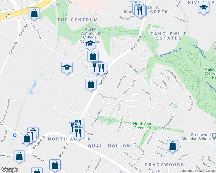 map of restaurants, bars, coffee shops, grocery stores, and more near 1901 Albury Cove in Austin