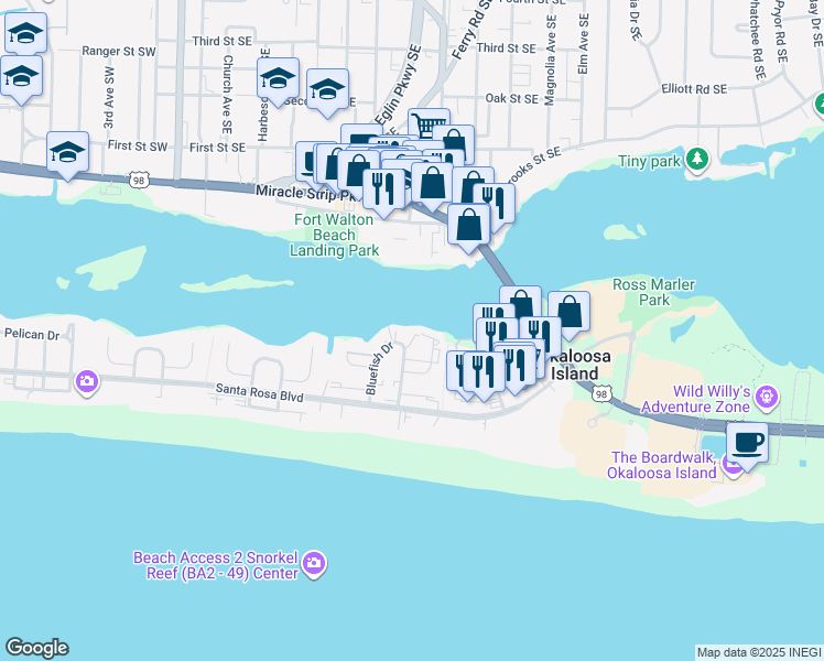 map of restaurants, bars, coffee shops, grocery stores, and more near 330 Bluefish Drive in Fort Walton Beach