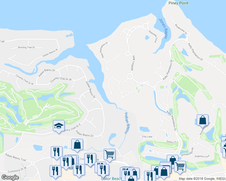 map of restaurants, bars, coffee shops, grocery stores, and more near 4377 Old Bayou Trail in Destin