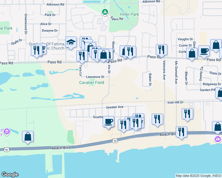 map of restaurants, bars, coffee shops, grocery stores, and more near 1985 Todd Cove in Biloxi