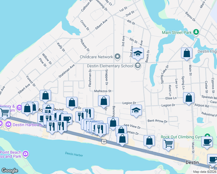 map of restaurants, bars, coffee shops, grocery stores, and more near 414 Snapper Drive in Destin