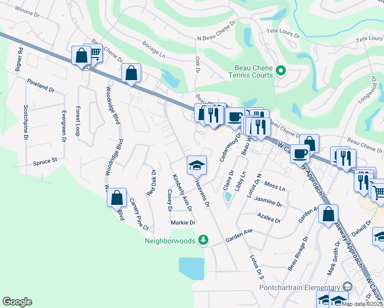 map of restaurants, bars, coffee shops, grocery stores, and more near 401 Libra Avenue in Mandeville