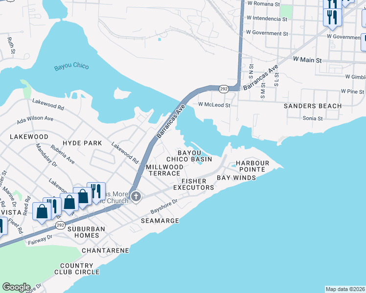 map of restaurants, bars, coffee shops, grocery stores, and more near 1206 Mahogany Mill Road in Pensacola