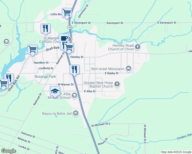 map of restaurants, bars, coffee shops, grocery stores, and more near 2 Kelly Street in Bayou La Batre