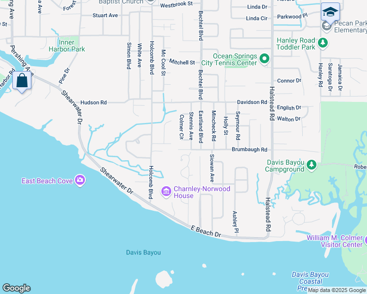 map of restaurants, bars, coffee shops, grocery stores, and more near 146 Seaside Drive in Ocean Springs