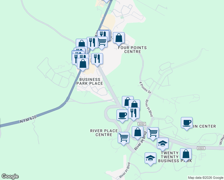 map of restaurants, bars, coffee shops, grocery stores, and more near 11200 Ranch Road 2222 in Austin