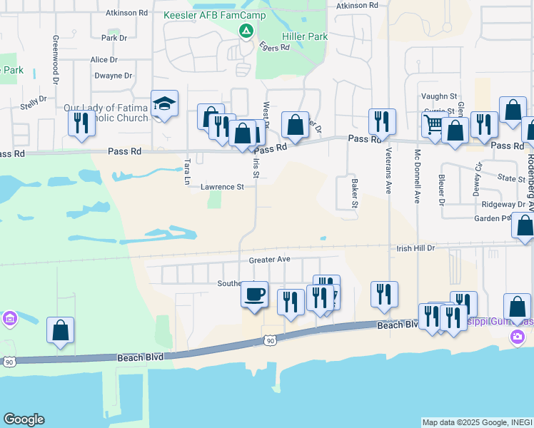 map of restaurants, bars, coffee shops, grocery stores, and more near 1985 Todd Cove in Biloxi