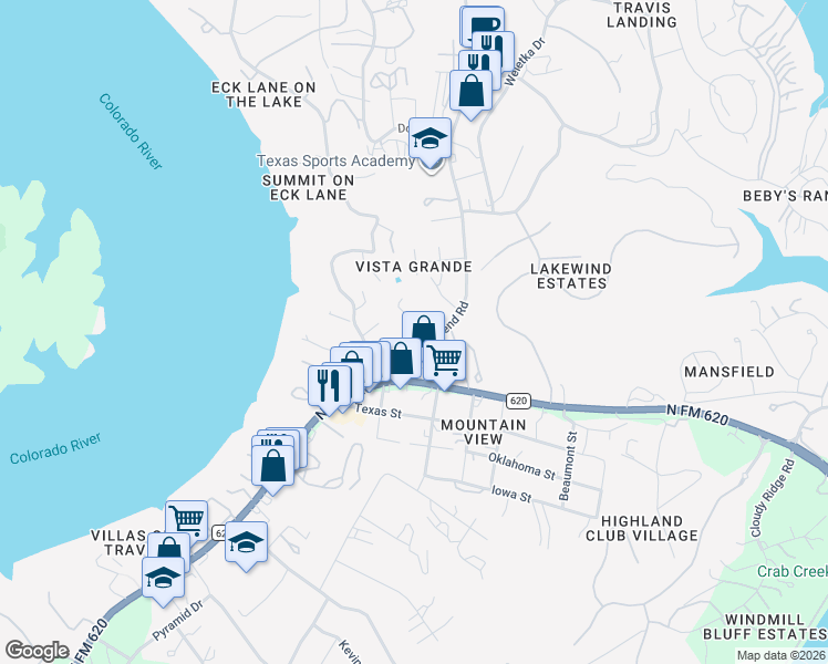map of restaurants, bars, coffee shops, grocery stores, and more near 3902 Conejo Drive in Austin