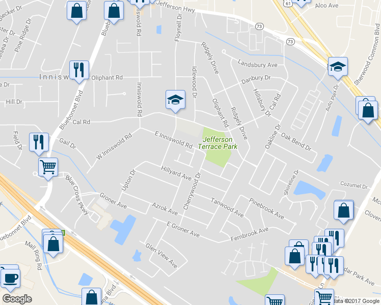 map of restaurants, bars, coffee shops, grocery stores, and more near 10032 Rose Pine Lane in Baton Rouge