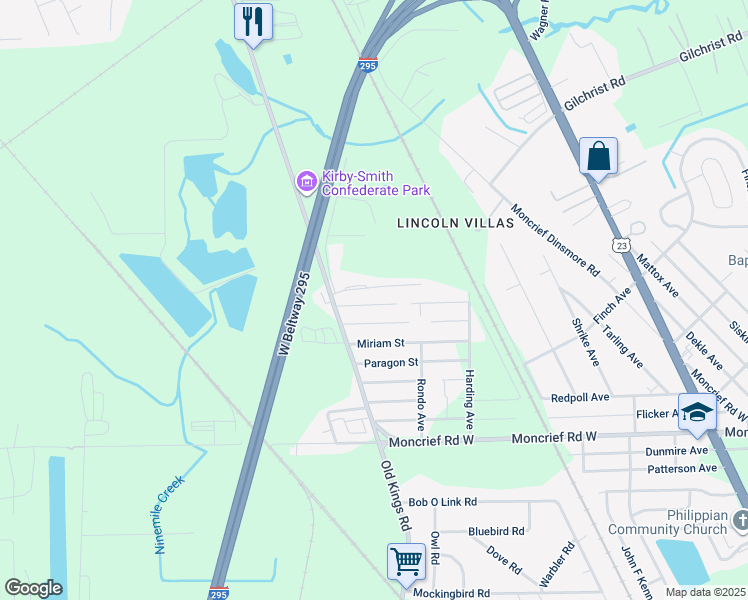 map of restaurants, bars, coffee shops, grocery stores, and more near 6554 Beryl Street in Jacksonville