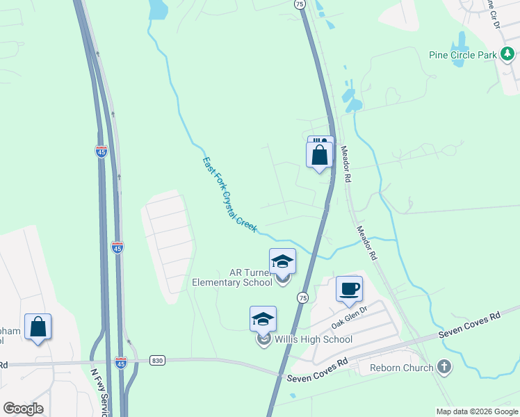 map of restaurants, bars, coffee shops, grocery stores, and more near Unnamed Road in Willis