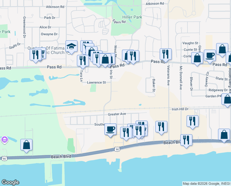 map of restaurants, bars, coffee shops, grocery stores, and more near 1985 Todd Cove in Biloxi