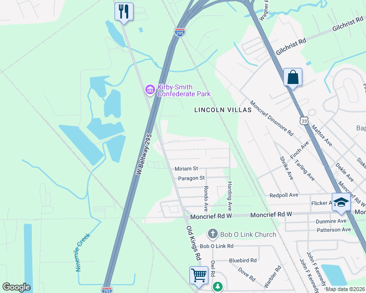 map of restaurants, bars, coffee shops, grocery stores, and more near 6554 Beryl Street in Jacksonville