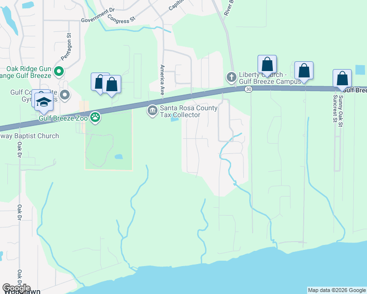 map of restaurants, bars, coffee shops, grocery stores, and more near 1735 Brantley Drive in Gulf Breeze