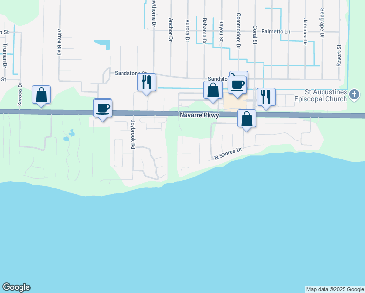 map of restaurants, bars, coffee shops, grocery stores, and more near 1780 Villa Vizcaya Drive in Navarre