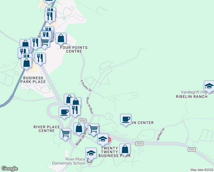 map of restaurants, bars, coffee shops, grocery stores, and more near 10605 Twisted Elm Drive in Austin