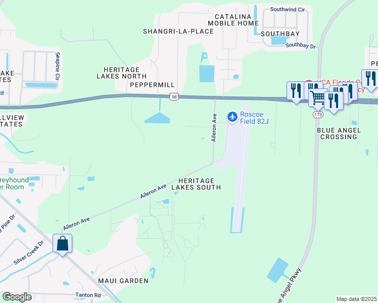 map of restaurants, bars, coffee shops, grocery stores, and more near 9742 Harbour Place in Pensacola