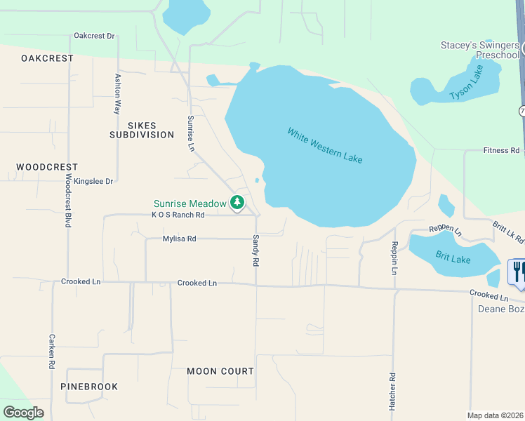 map of restaurants, bars, coffee shops, grocery stores, and more near 13642 Sandy Road in Southport
