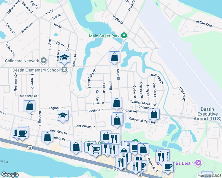 map of restaurants, bars, coffee shops, grocery stores, and more near 3799 Emm Lou Lane in Destin