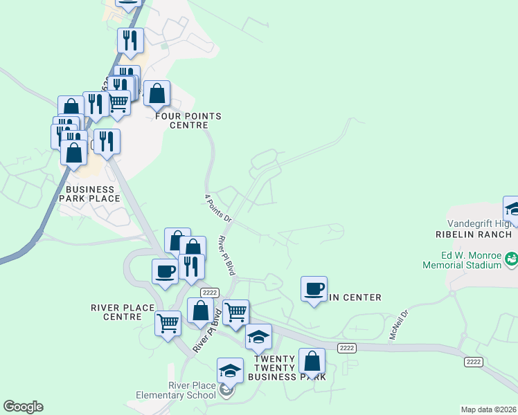 map of restaurants, bars, coffee shops, grocery stores, and more near 10713 Twisted Elm Drive in Austin