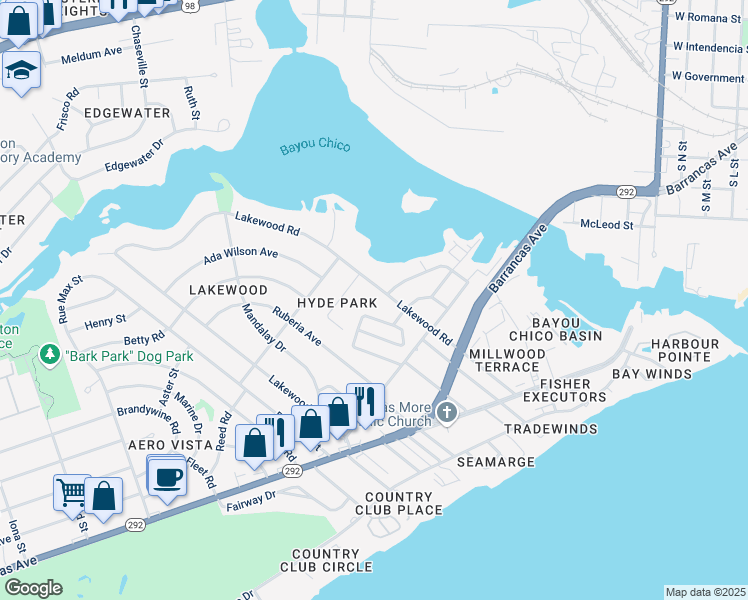 map of restaurants, bars, coffee shops, grocery stores, and more near 267 Cottage View Drive in Pensacola