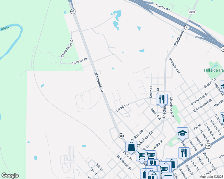 map of restaurants, bars, coffee shops, grocery stores, and more near 109 Blackshear Street in Navasota