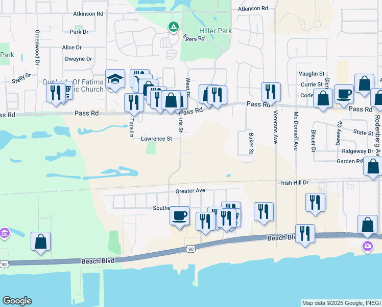 map of restaurants, bars, coffee shops, grocery stores, and more near 1985 Todd Cove in Biloxi