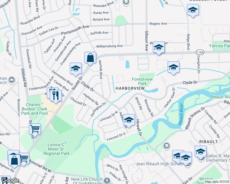 map of restaurants, bars, coffee shops, grocery stores, and more near 8711 Darlington Drive in Jacksonville