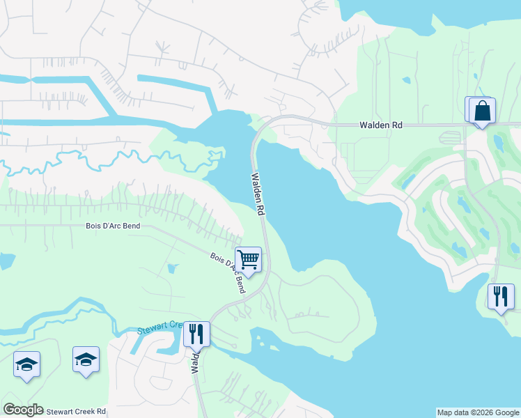 map of restaurants, bars, coffee shops, grocery stores, and more near 14353 Walden Road in Montgomery