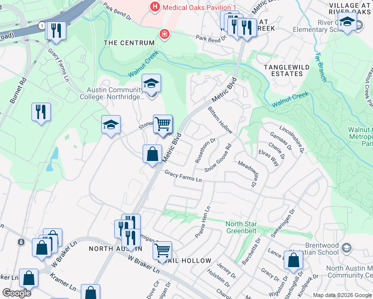 map of restaurants, bars, coffee shops, grocery stores, and more near 1901 Albury Cove in Austin