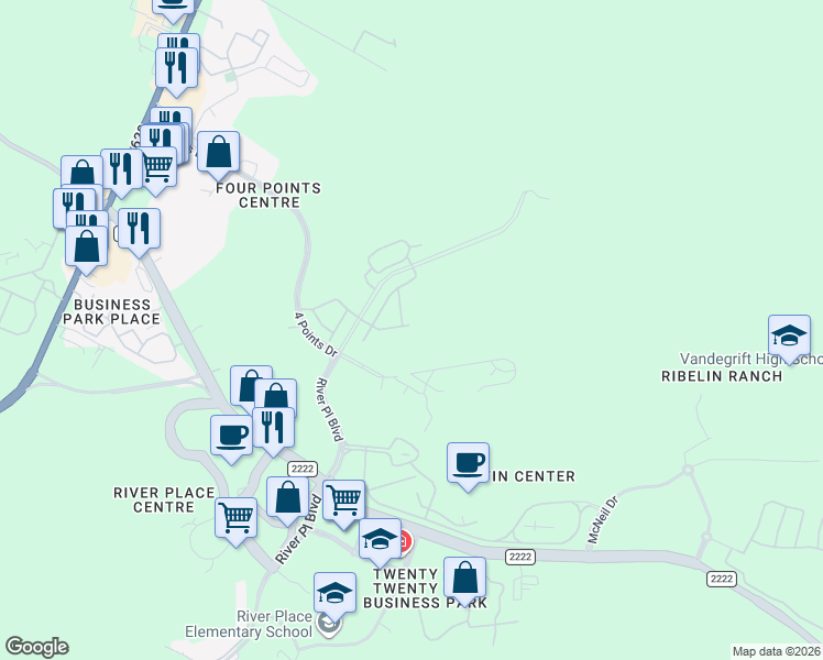 map of restaurants, bars, coffee shops, grocery stores, and more near 10605 Twisted Elm Drive in Austin
