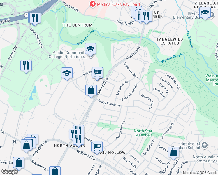 map of restaurants, bars, coffee shops, grocery stores, and more near 1901 Albury Cove in Austin